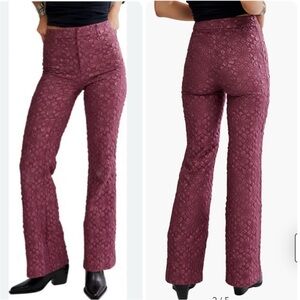 NWT Free People Runaway Floral Flare Pants Crushed Berry Size 6 Brand New